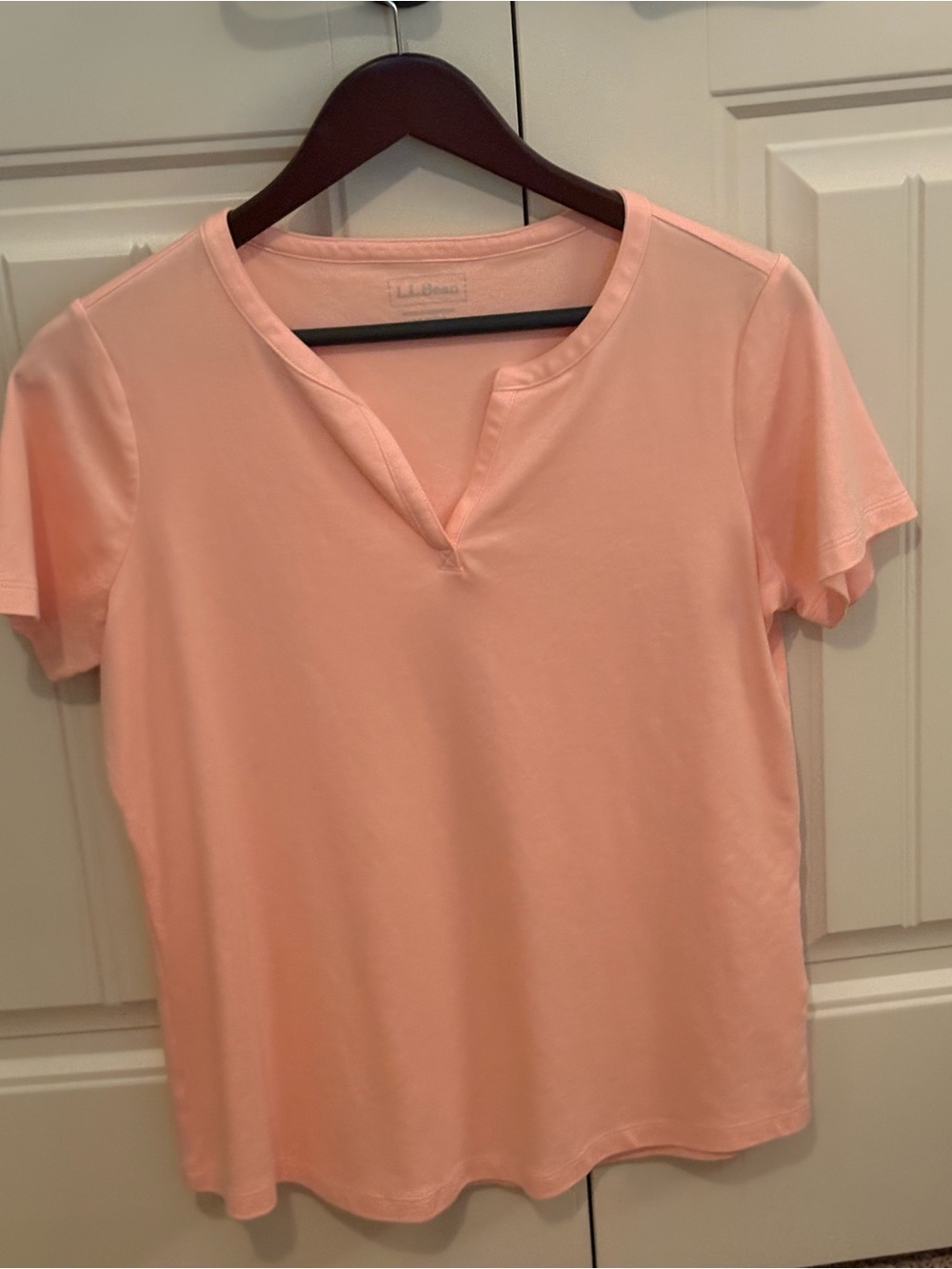 L.L. Bean Peach Short-Sleeve Notch-Neck Tee Shirt